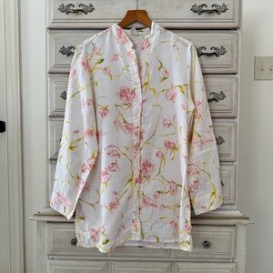 Kiko Floral Linen Lagenlook Button Shirt Tunic